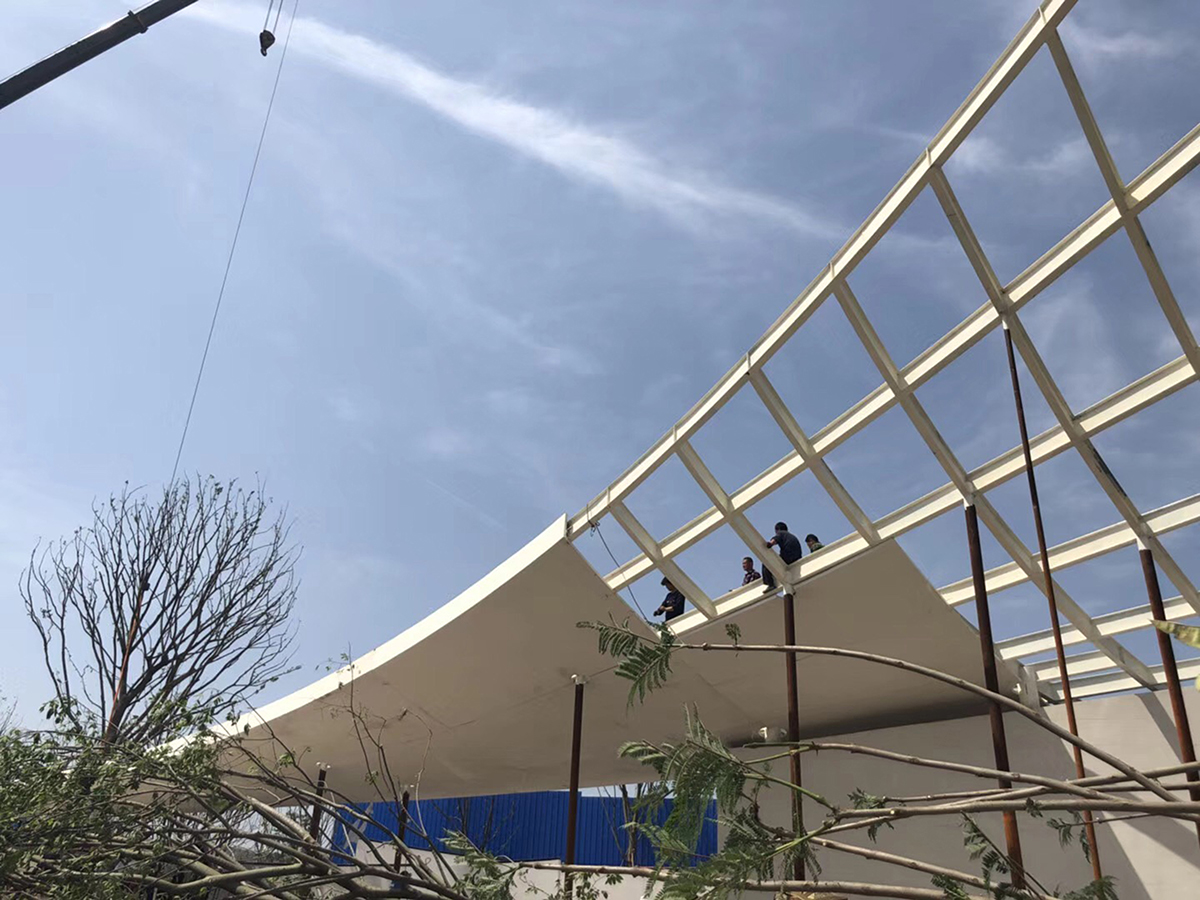 Figure 3: The gate roof steel frame warped by FRC coating